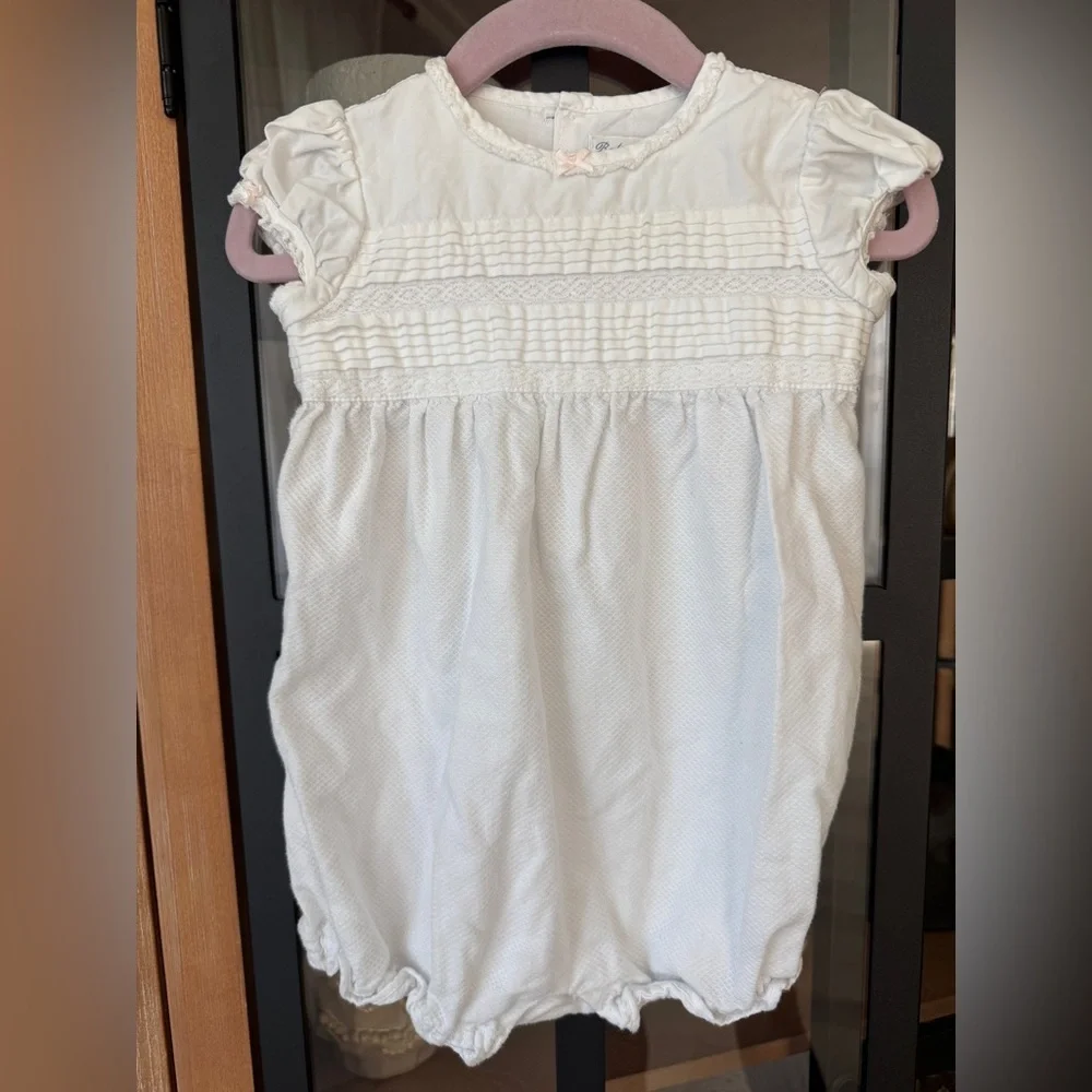 Ralph Lauren heirloom bubble romper lace smock bows ruffle baby girl puff sleeve